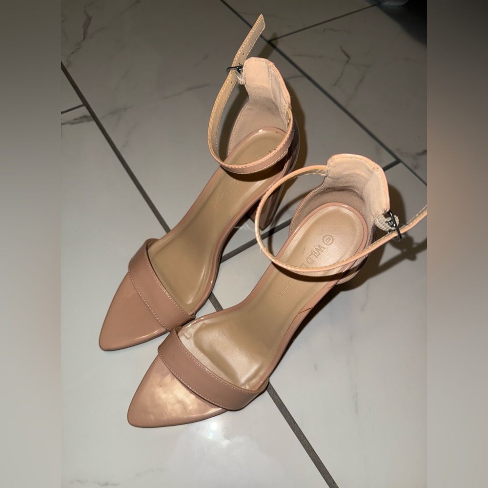 Wild Diva Nude Pink Ankle Strap Pointed Toe Heels
